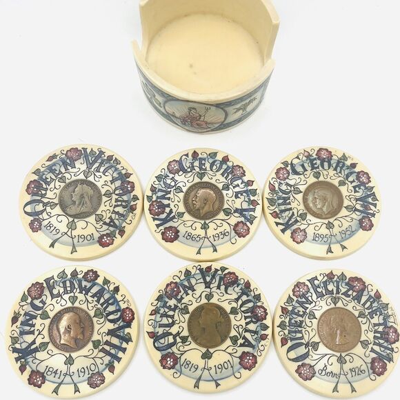 Wallace Crafts UK Royal Coaster Set W/ Inset Coins. 6 Coasters & Holder Covent - Picture 5 of 9